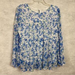 Floral Blue and White Women's Top Cottagecore
